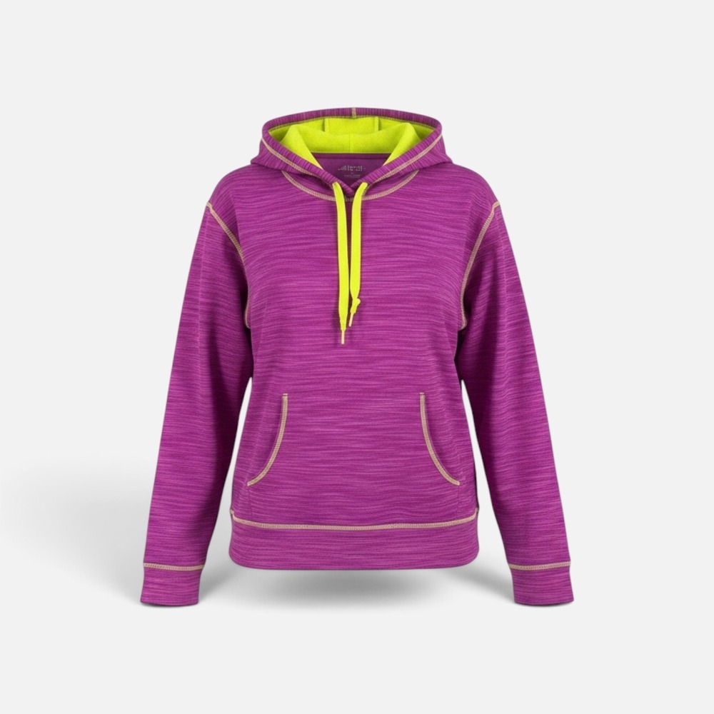 BCG Womens XL Purple Space Dye Fleece Lined Hoodie Neon Yellow Accents 4192